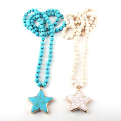 Boho Necklace, RH Turquoise White Blue Natural Stone