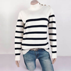 Boho Sweater, Retro Knit Cardigan, Blue Navy Stripe