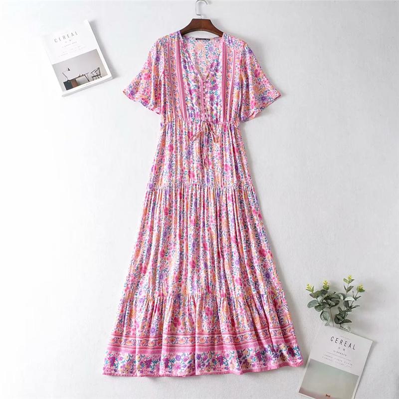 Boho Maxi Dress, Sundress, Wild Floral in Pink