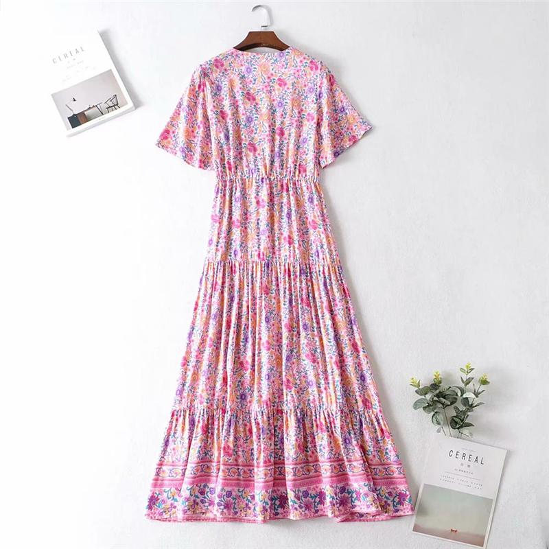 Boho Maxi Dress, Sundress, Wild Floral in Pink