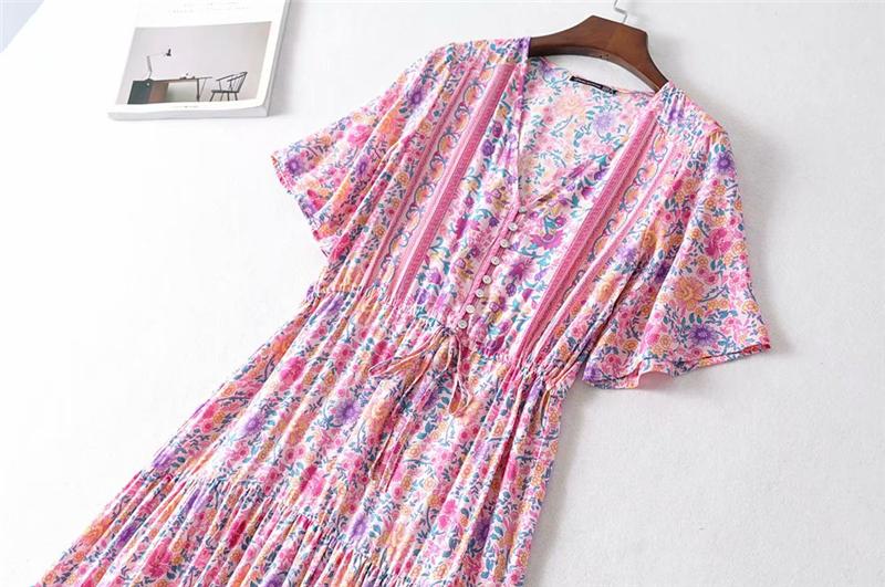 Boho Maxi Dress, Sundress, Wild Floral in Pink