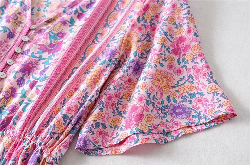 Boho Maxi Dress, Sundress, Wild Floral in Pink