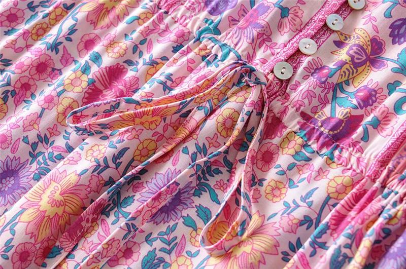 Boho Maxi Dress, Sundress, Wild Floral in Pink