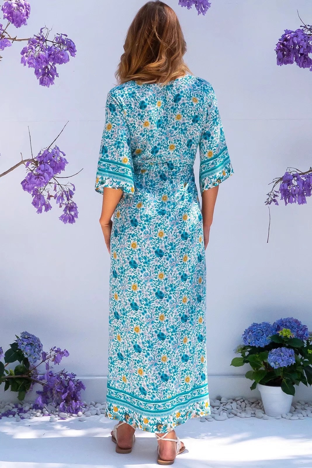 Boho Maxi Dress, Gown, Fresh Blue Flower
