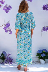 Boho Maxi Dress, Gown, Fresh Blue Flower
