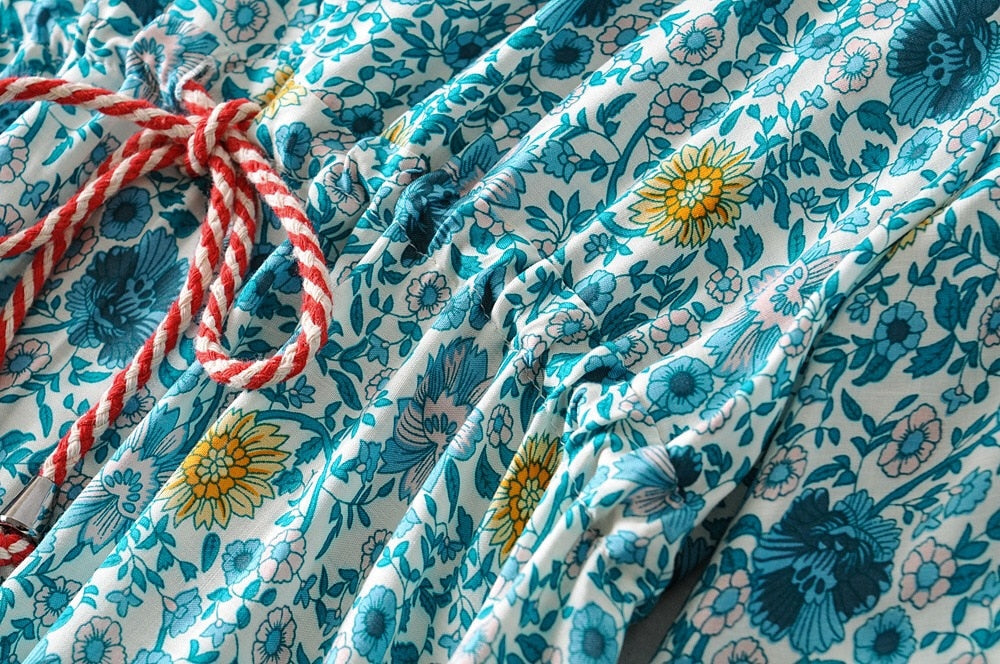 Boho Maxi Dress, Gown, Fresh Blue Flower