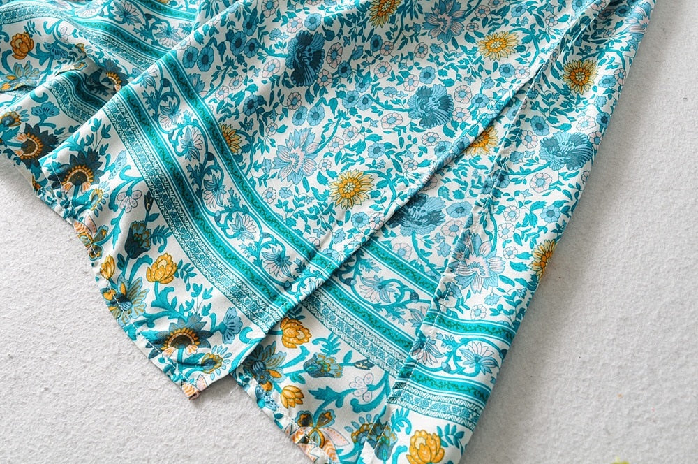 Boho Maxi Dress, Gown, Fresh Blue Flower