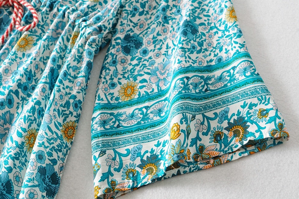 Boho Maxi Dress, Gown, Fresh Blue Flower