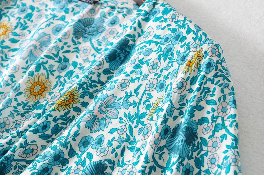 Boho Maxi Dress, Gown, Fresh Blue Flower