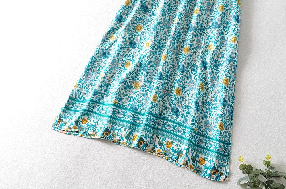 Boho Maxi Dress, Gown, Fresh Blue Flower