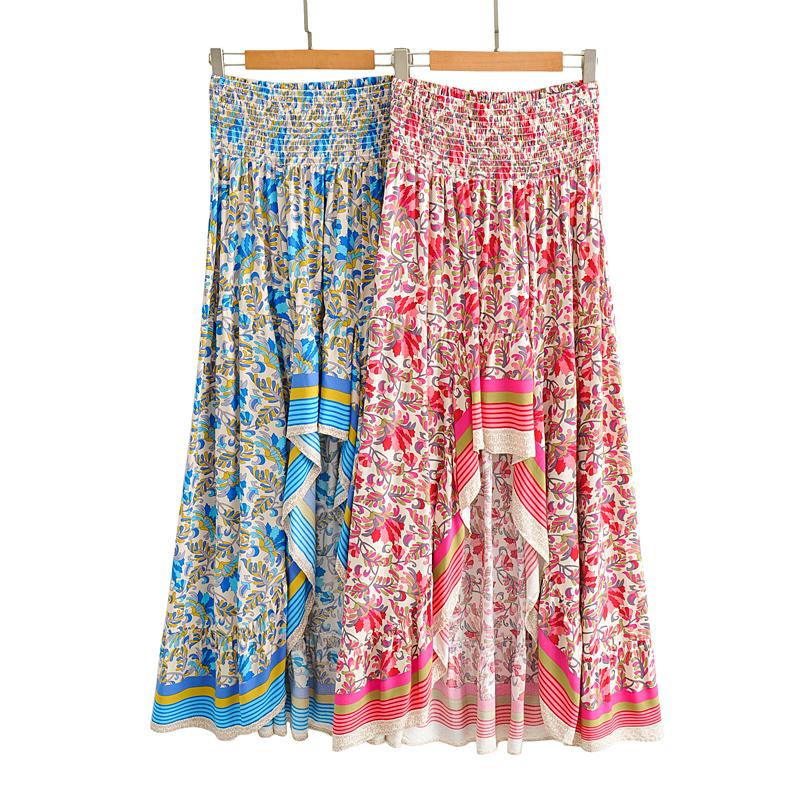 Boho Skirt, Hippie Skirts, Asymmetric Maxi Skirt, Indian Pink Floral