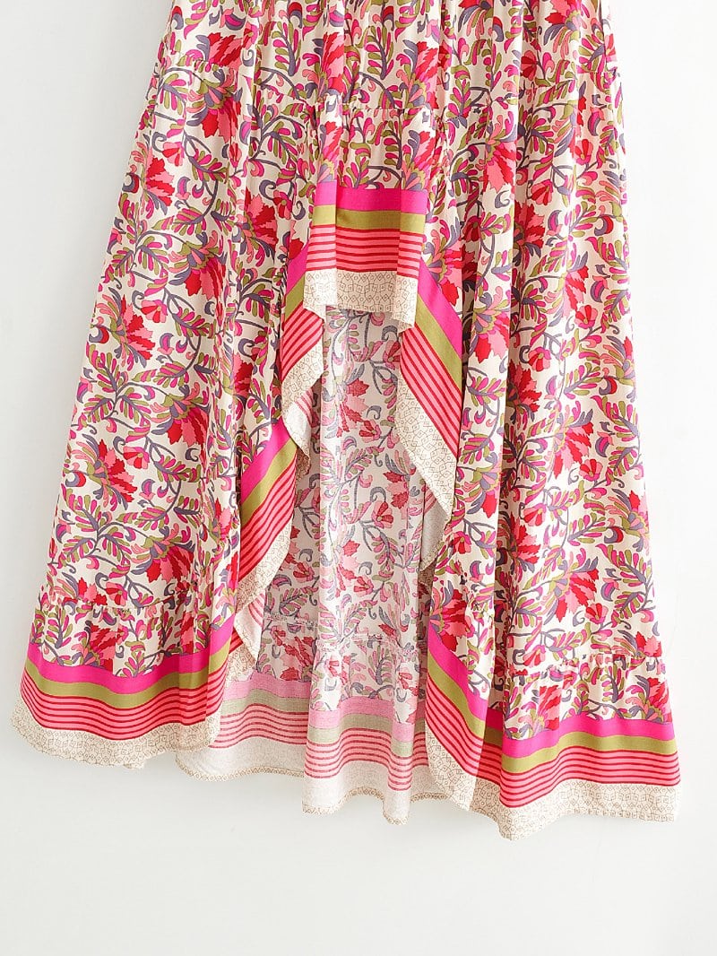 Boho Skirt, Hippie Skirts, Asymmetric Maxi Skirt, Indian Pink Floral