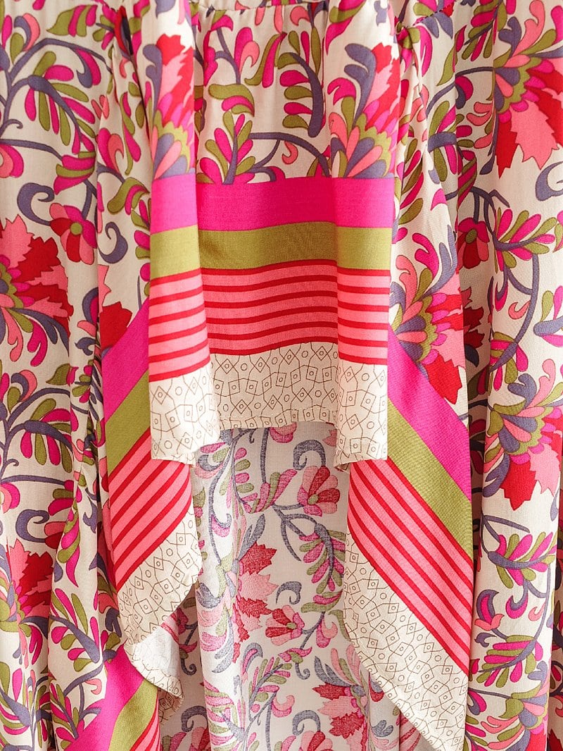 Boho Skirt, Hippie Skirts, Asymmetric Maxi Skirt, Indian Pink Floral