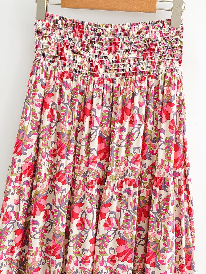 Boho Skirt, Hippie Skirts, Asymmetric Maxi Skirt, Indian Pink Floral