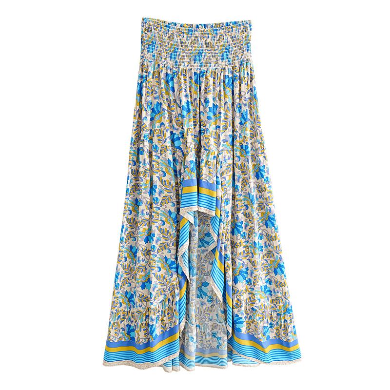 Boho Skirt, Hippie Skirts, Asymmetric Maxi Skirt, Indian Pink Floral
