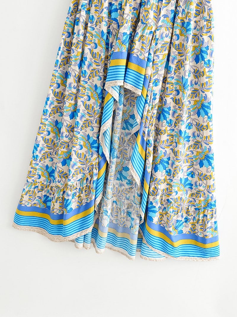 Boho Skirt, Hippie Skirts, Asymmetric Maxi Skirt, Indian Blue Floral