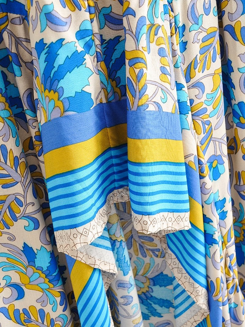 Boho Skirt, Hippie Skirts, Asymmetric Maxi Skirt, Indian Blue Floral