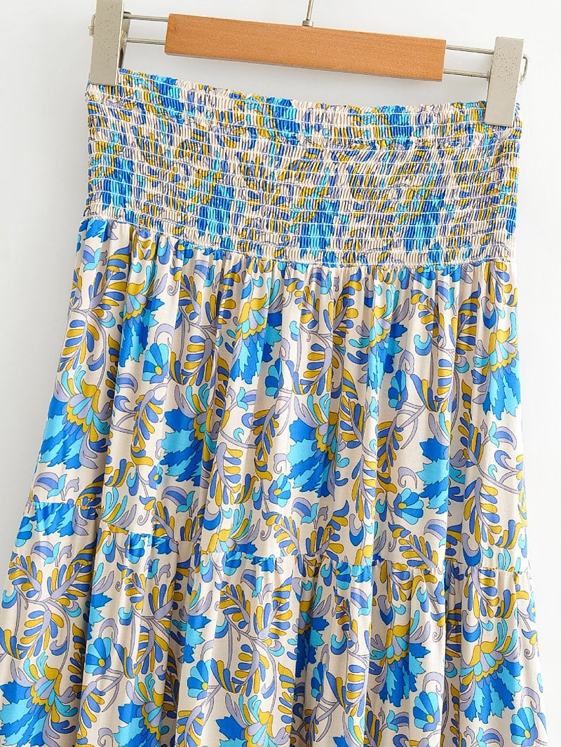Boho Skirt, Hippie Skirts, Asymmetric Maxi Skirt, Indian Blue Floral