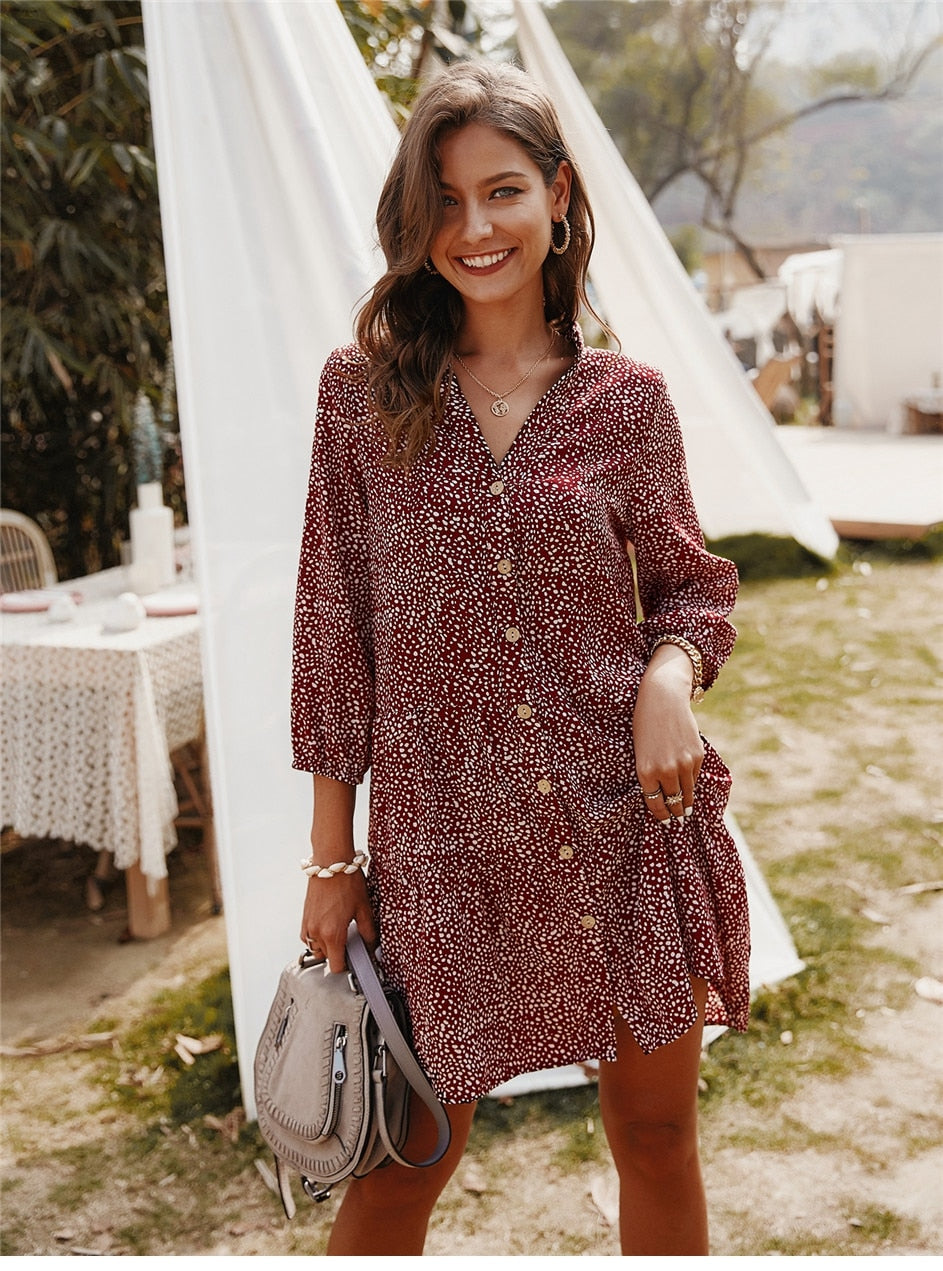 Boho Mini Dress Aria Red Burgundy