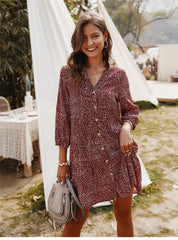 Boho Mini Dress Aria Red Burgundy