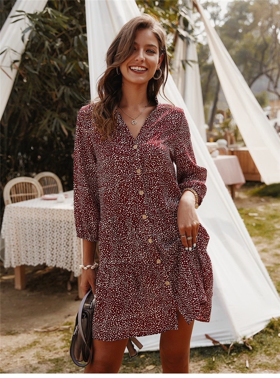 Boho Mini Dress Aria Red Burgundy