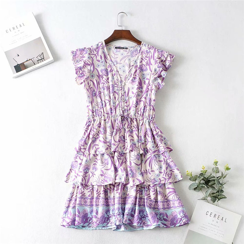 Boho Mini Dress Sundress, Purple Lavender