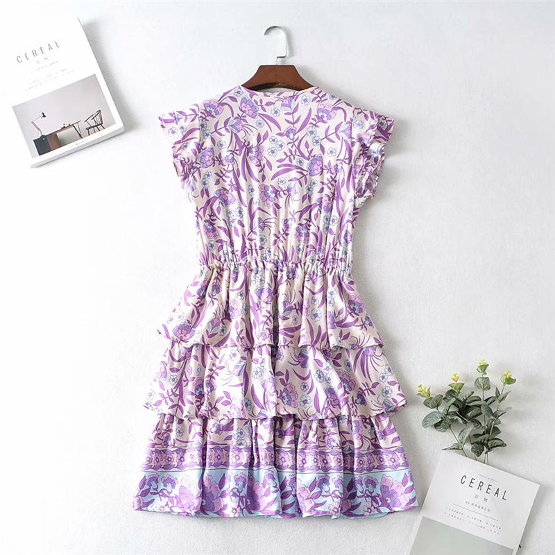 Boho Mini Dress Sundress, Purple Lavender