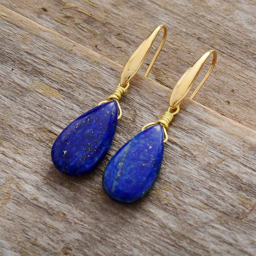 Boho Earrings, Dangle Earrings, Teardrop Blue Lapise
