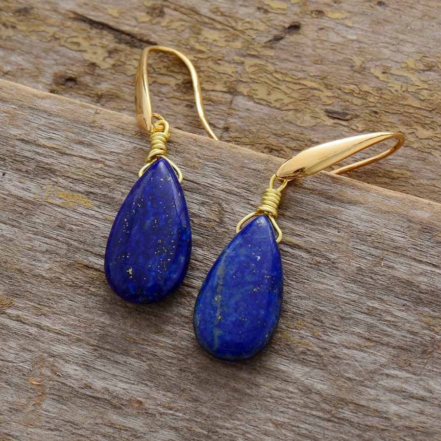 Boho Earrings, Dangle Earrings, Teardrop Blue Lapise