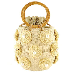 Boho Bag, Woven Straw Rope Busket Bag, Flower Busket in Brown and Ivory