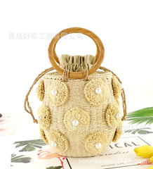 Boho Bag, Woven Straw Rope Busket Bag, Flower Busket in Brown and Ivory