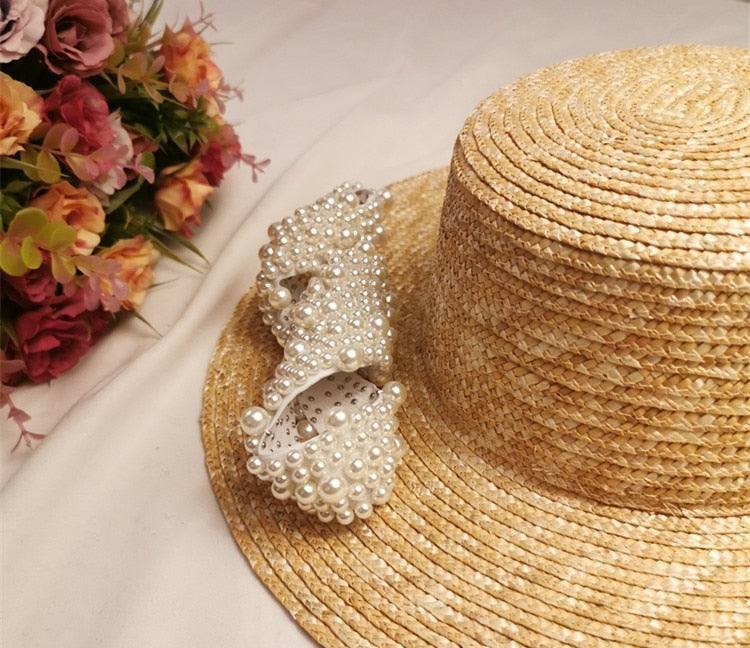 Boho Hat, Sun Beach Hat, Straw Bucket Hat, White Peal