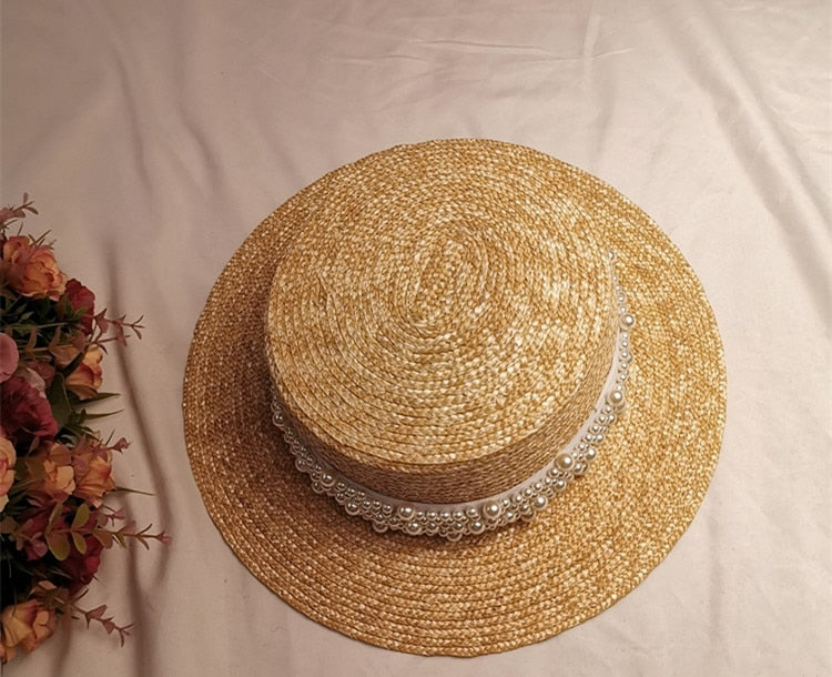 Boho Hat, Sun Beach Hat, Straw Bucket Hat, White Peal
