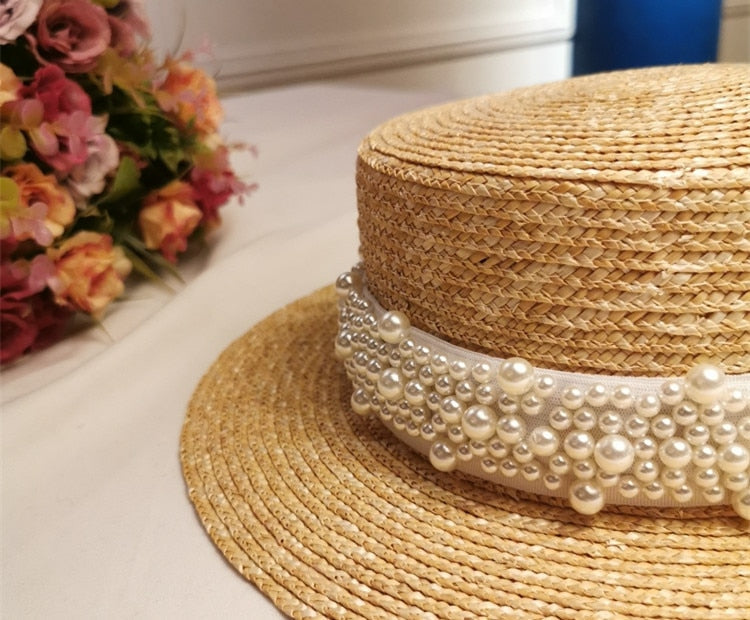 Boho Hat, Sun Beach Hat, Straw Bucket Hat, White Peal