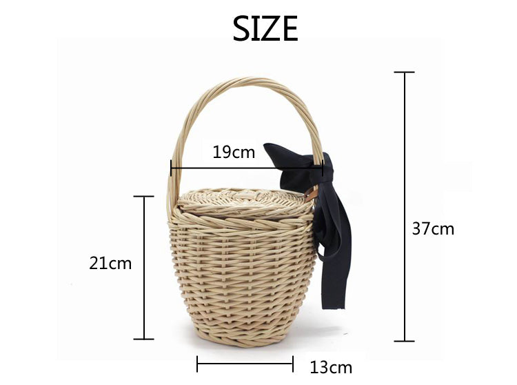 Boho Bag, Tattan Straw Bag, Mini Wicker Basket Bag, White Bow