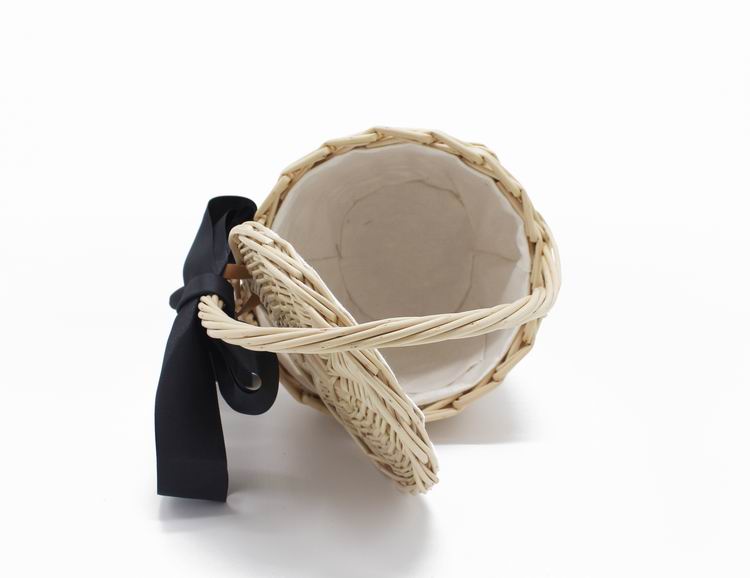 Boho Bag, Tattan Straw Bag, Mini Wicker Basket Bag, White Bow