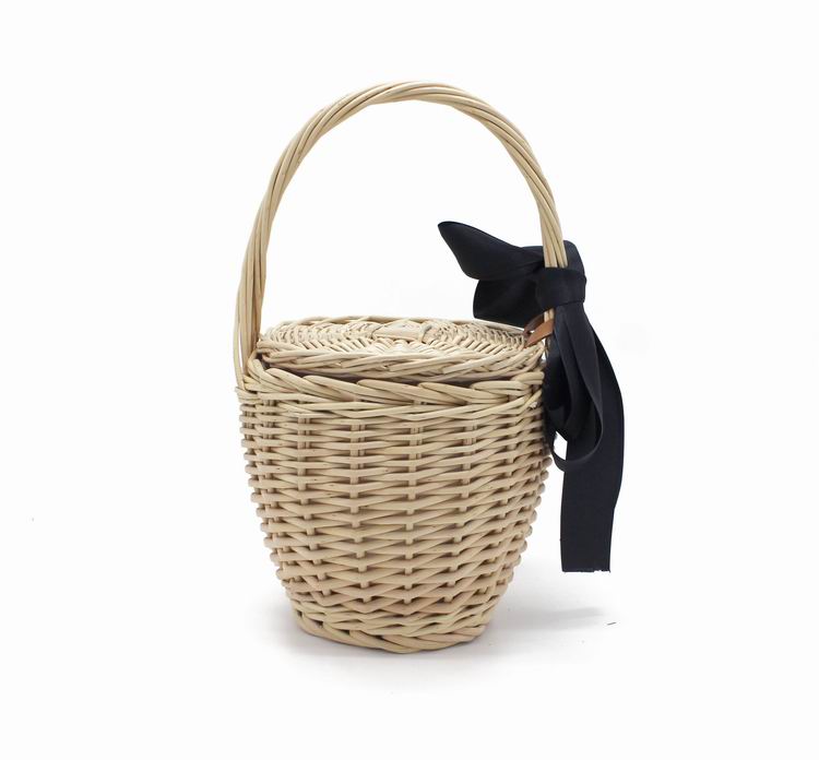 Boho Bag, Tattan Straw Bag, Mini Wicker Basket Bag, White Bow