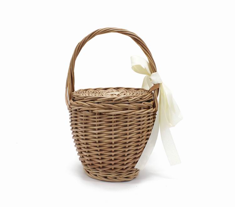 Boho Bag, Tattan Straw Bag, Mini Wicker Basket Bag, White Bow