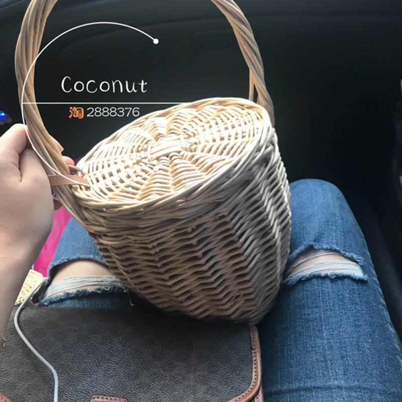 Boho Bag, Woven Straw Bag, Rattan Bag, Mini Wicker Basket Bag, Marry Brown and Beige
