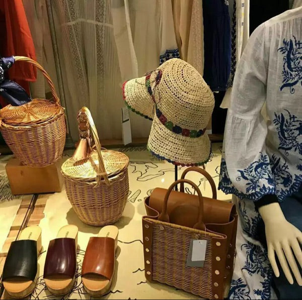 Boho Bag, Woven Straw Bag, Rattan Bag, Mini Wicker Basket Bag, Marry Brown and Beige