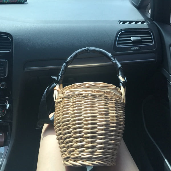 Boho Bag, Woven Straw Bag, Rattan Bag, Mini Wicker Basket Bag, Marry Brown and Beige