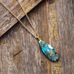 Boho Necklace, BlueTurquoise Eclipe Pendant
