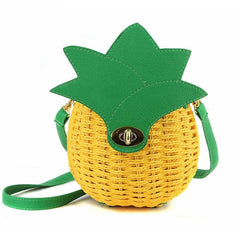 Boho Bag, Woven Straw Bag,  Rattan Bag, Yellow Pineapple