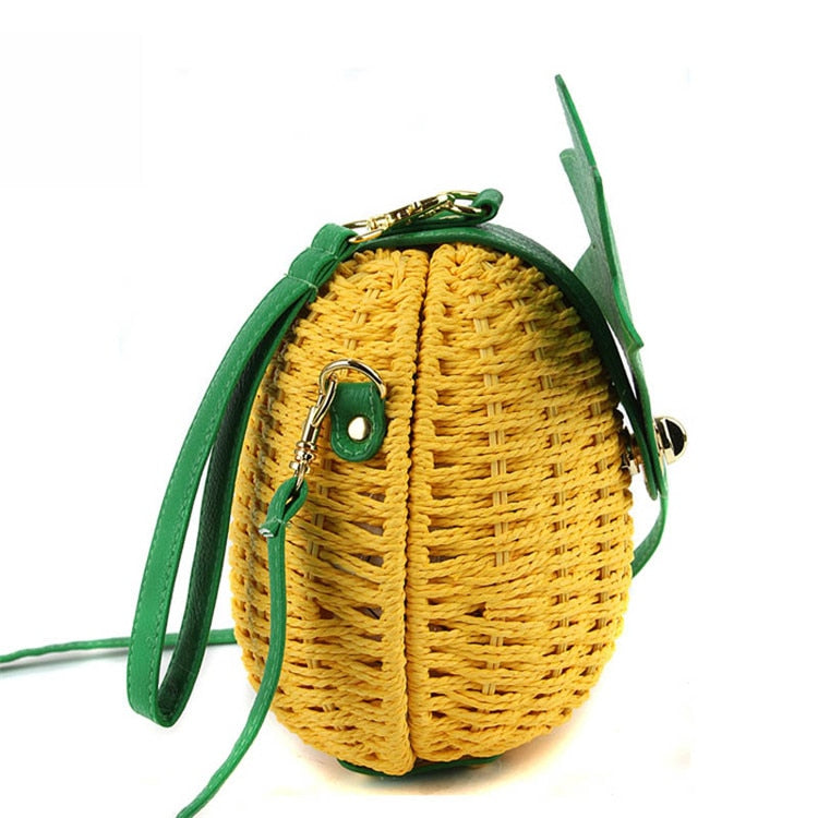 Boho Bag, Woven Straw Bag,  Rattan Bag, Yellow Pineapple