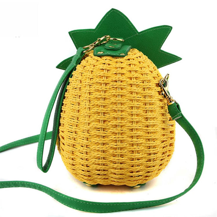 Boho Bag, Woven Straw Bag,  Rattan Bag, Yellow Pineapple