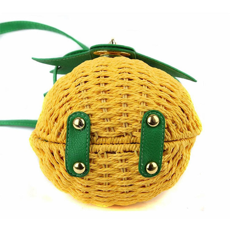 Boho Bag, Woven Straw Bag,  Rattan Bag, Yellow Pineapple