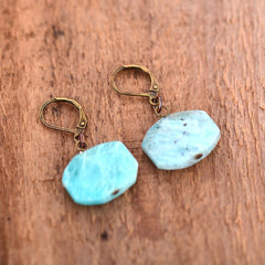 Boho Earrings, Dangle Earrings, Hexagon Blue Amazonite
