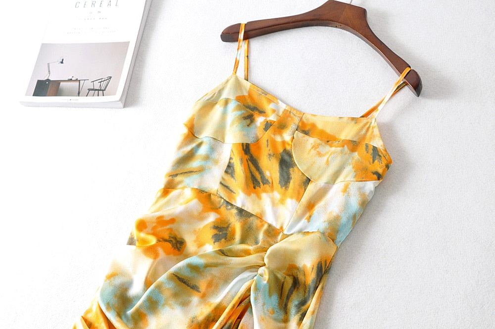 Boho Midi Dress, Strappy, Yellow Blue Neon