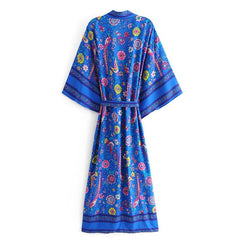 Boho Robe, Kimono Robe,  Beach Cover up, Blue Peony Bird