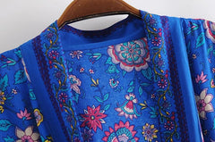 Boho Robe, Kimono Robe,  Beach Cover up, Blue Peony Bird